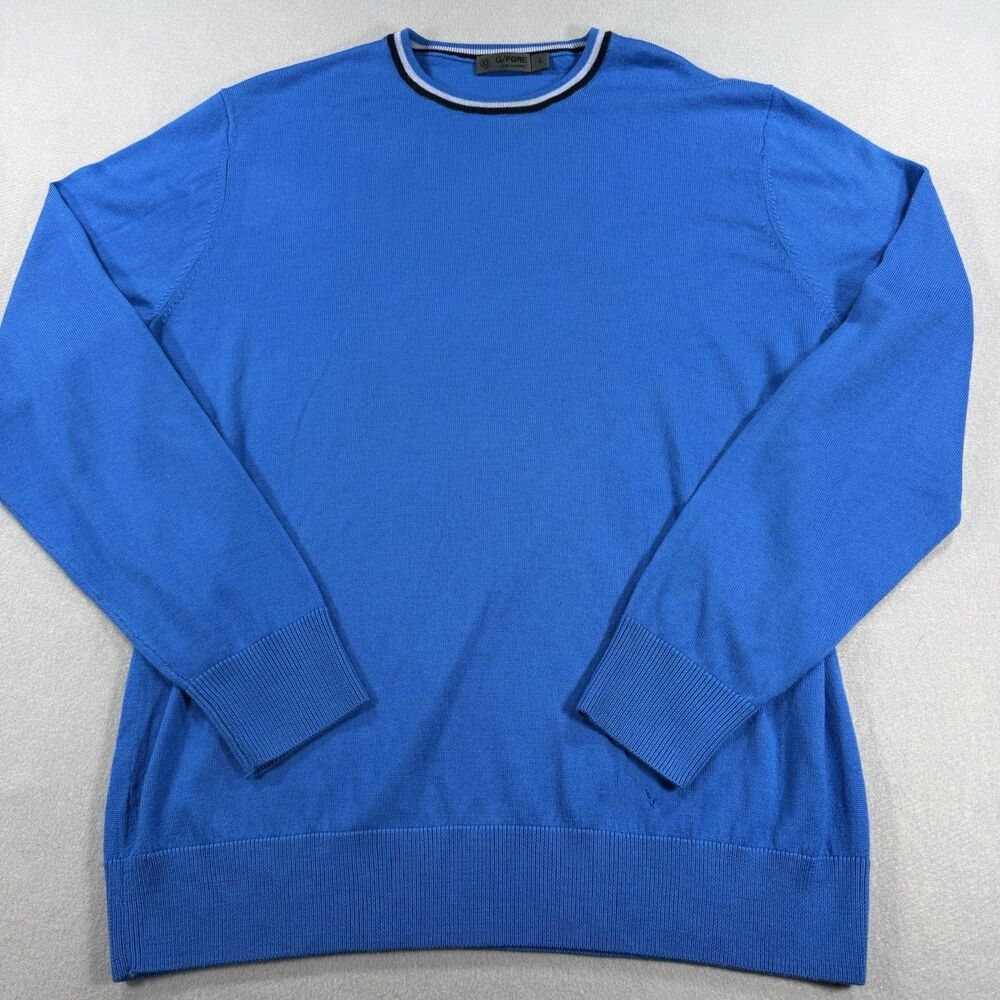 G/FORE Mens Large Merino Wool Sweater Golf Crewneck Pullover Bright Blue